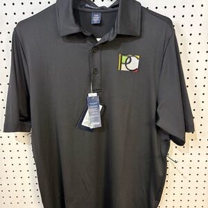 Men's Black Performance Polo with Multicolor Chest Emblem